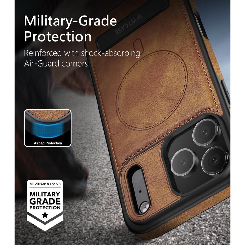 Brown Iphone 17 Pro Max Invisible Stand Protective Slim Kickstand Leather Case - Picture 7 of 8